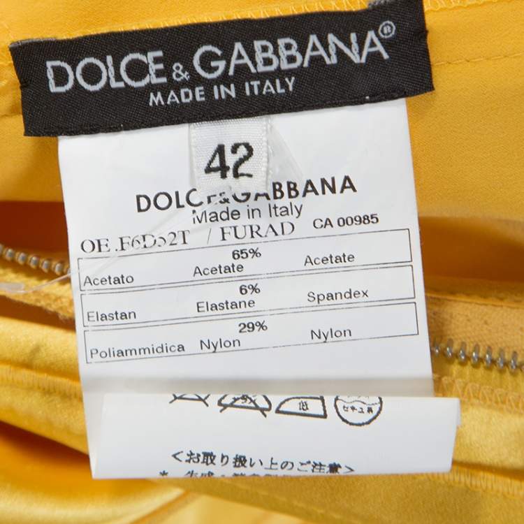 Pre Owned Dolce & Gabbana Yellow Stretch Satin Sleeveless Sheath Dress M