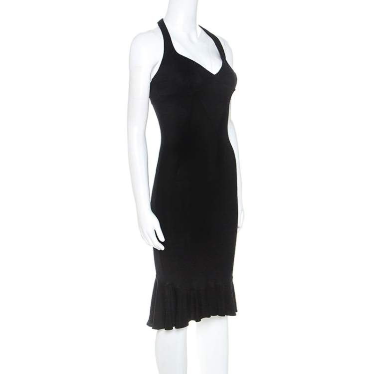 Pre Owned Dolce & Gabbana Black Stretch Knit Halterneck Dress S