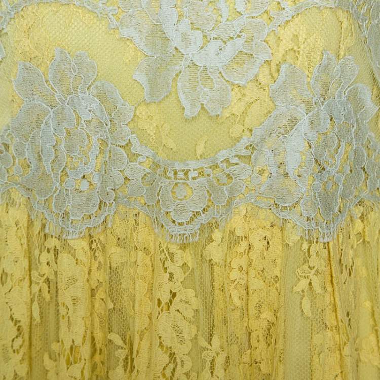 Pre Owned Dolce & Gabbana Yellow Lace Midi Dress M