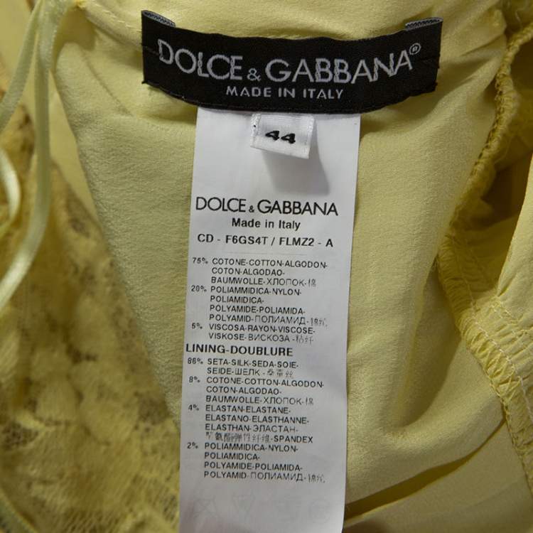 Pre Owned Dolce & Gabbana Yellow Lace Midi Dress M