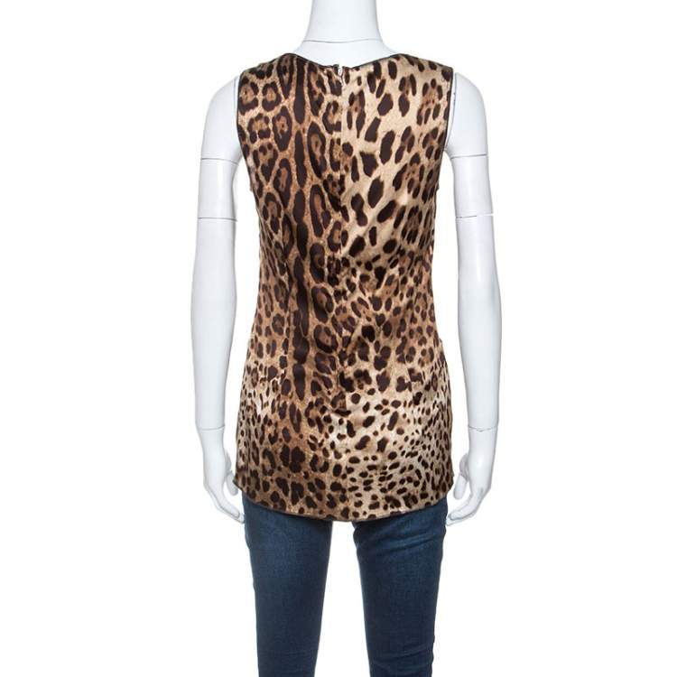 Pre Owned Dolce & Gabbana Beige Leopard Print Silk Sleeveless Top M