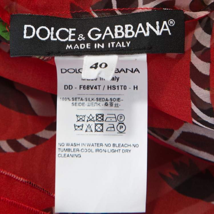 مملوكة مسبقًا Dolce & Gabbana Red Printed Silk Tie Neck Detail Maxi Dress S