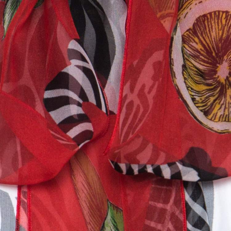 مملوكة مسبقًا Dolce & Gabbana Red Printed Silk Tie Neck Detail Maxi Dress S