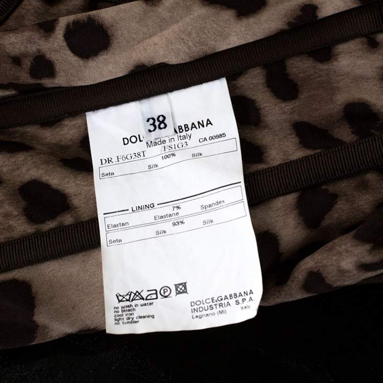 Pre Owned Dolce & Gabbana Brown Leopard Print Silk Tulle Bustier Dress S