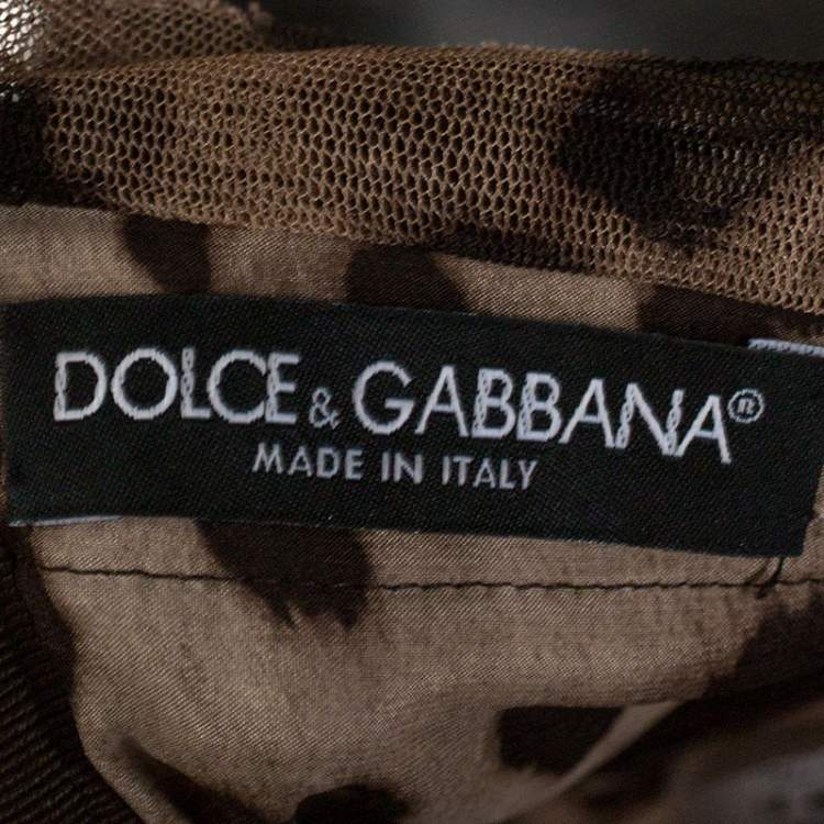 Pre Owned Dolce & Gabbana Brown Leopard Print Silk Tulle Bustier Dress S