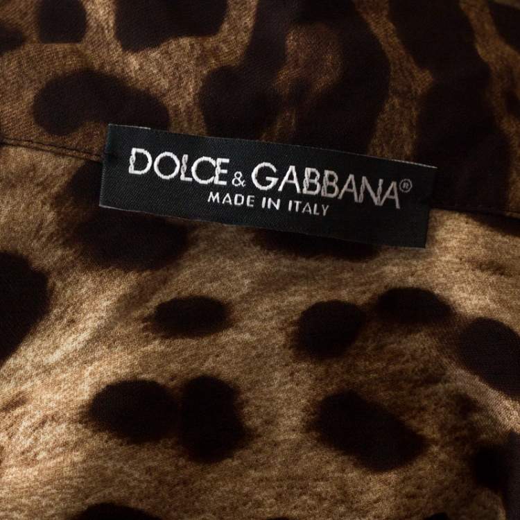 Pre Owned Dolce & Gabbana Brown Crepe Leopard Print Button Front Jumpsuit XS