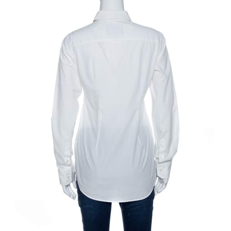 Pre Owned Dolce & Gabbana Off White Cotton And Silk Pintuck Detail Shirt S