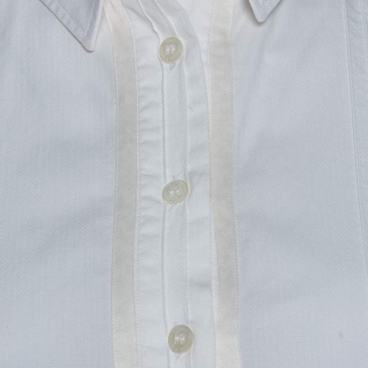 Pre Owned Dolce & Gabbana Off White Cotton And Silk Pintuck Detail Shirt S