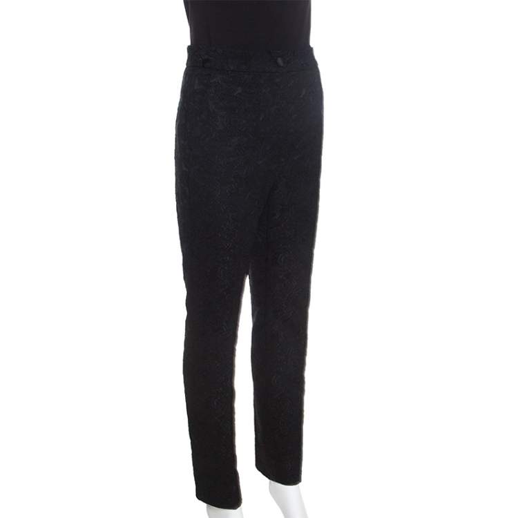 Pre Owned Dolce & Gabbana Black Embossed Jacquard Tapered Trousers M