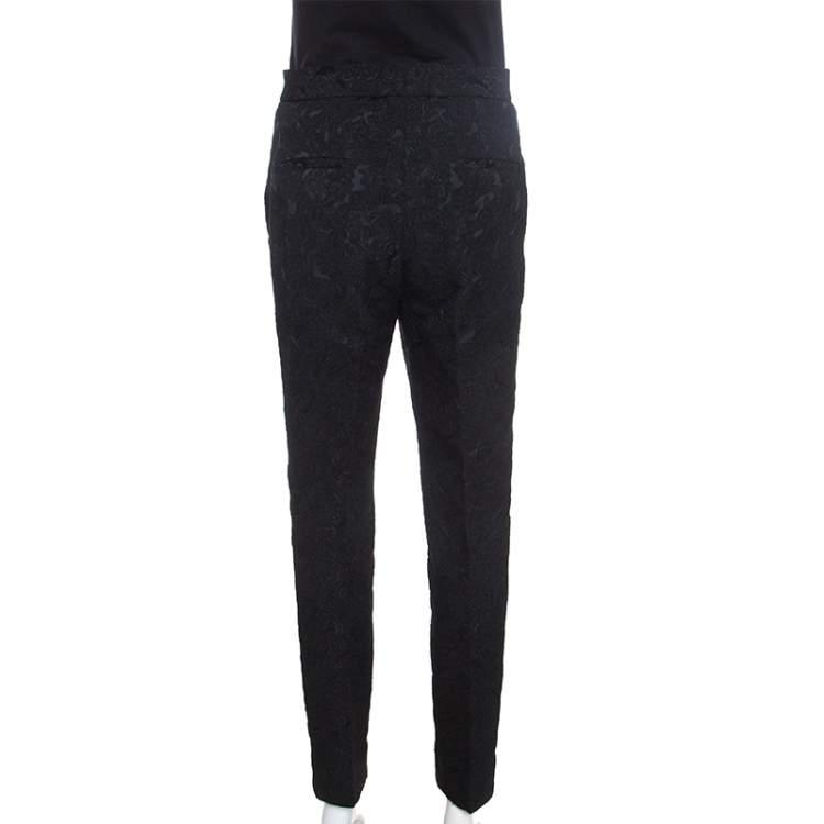 Pre Owned Dolce & Gabbana Black Embossed Jacquard Tapered Trousers M