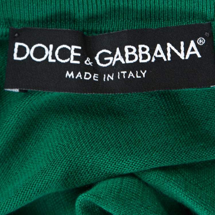 مملوكة مسبقًا Dolce & Gabbana Green Knit Crystal Button Detail Cardigan M