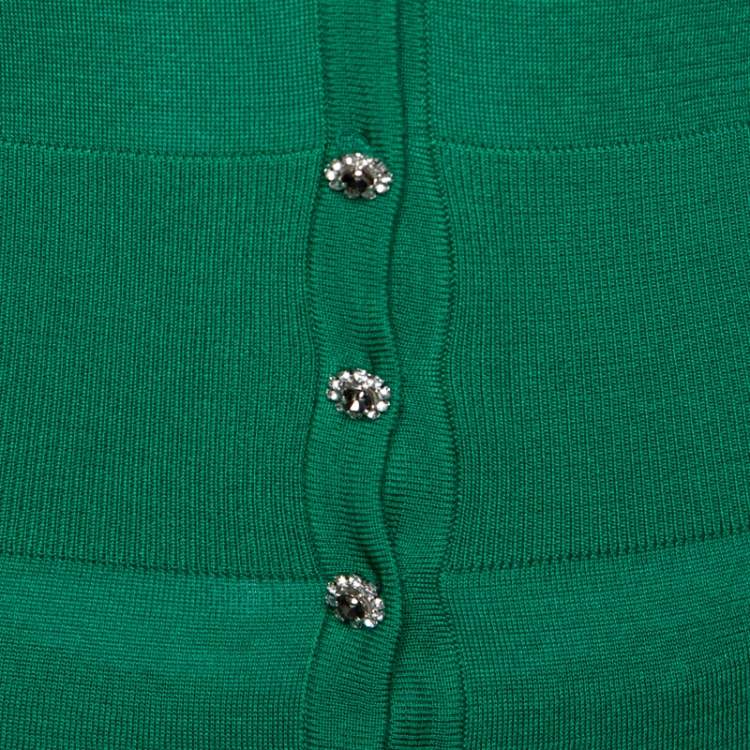 مملوكة مسبقًا Dolce & Gabbana Green Knit Crystal Button Detail Cardigan M