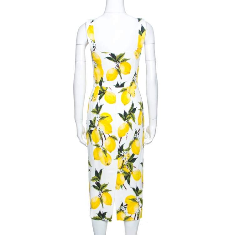 Pre Owned Dolce & Gabbana Lemon Print Sleeveless Midi Sheath Dress S