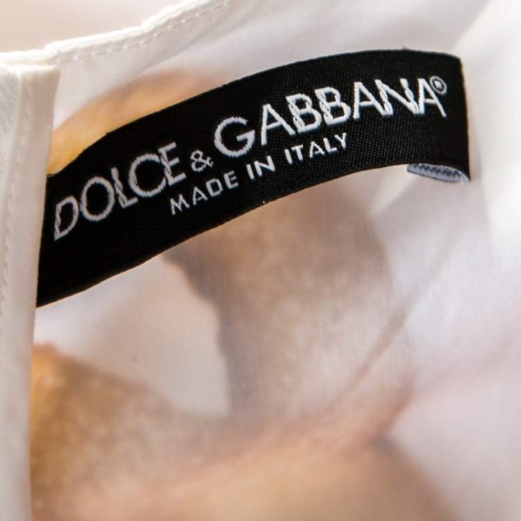 Pre Owned Dolce & Gabbana White Cookie And Floral Print Cotton Sleeveless Dress L