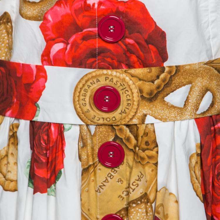 Pre Owned Dolce & Gabbana White Cookie And Floral Print Cotton Sleeveless Dress L