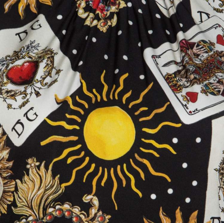 Pre Owned Dolce & Gabbana Black Playing Cards Print Silk Midi Dress M