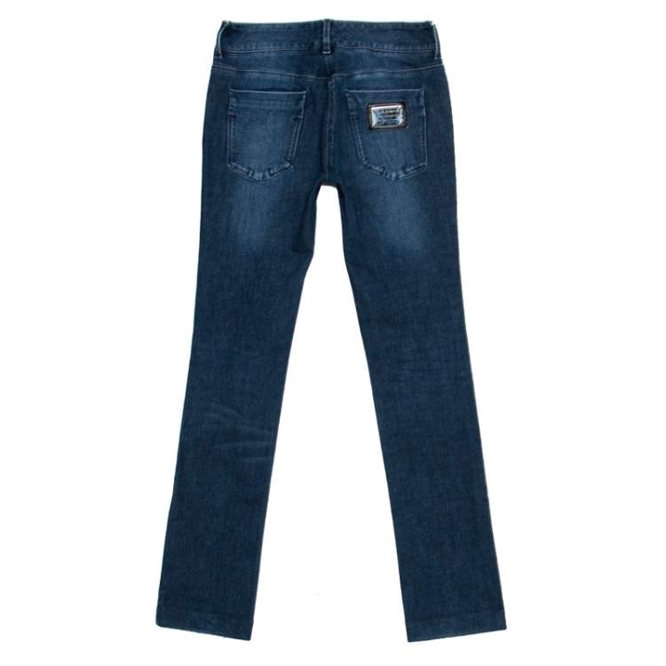 Pre Owned Dolce & Gabbana Indigo Faded Effect Denim Straight Fit Jeans XS