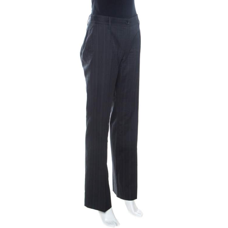 Pre Owned Dolce & Gabbana Charcoal Grey Pinstripe Stretch Cotton Trousers M