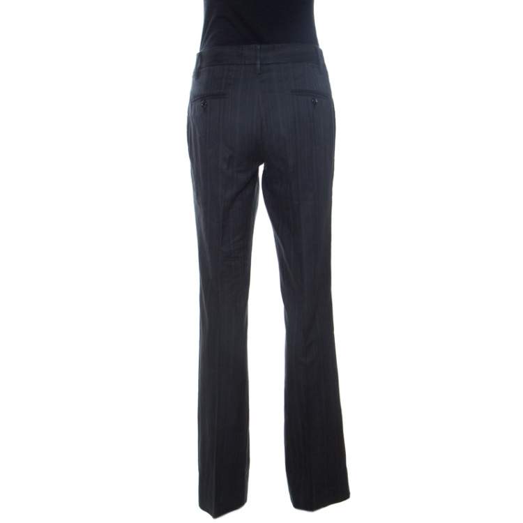 Pre Owned Dolce & Gabbana Charcoal Grey Pinstripe Stretch Cotton Trousers M