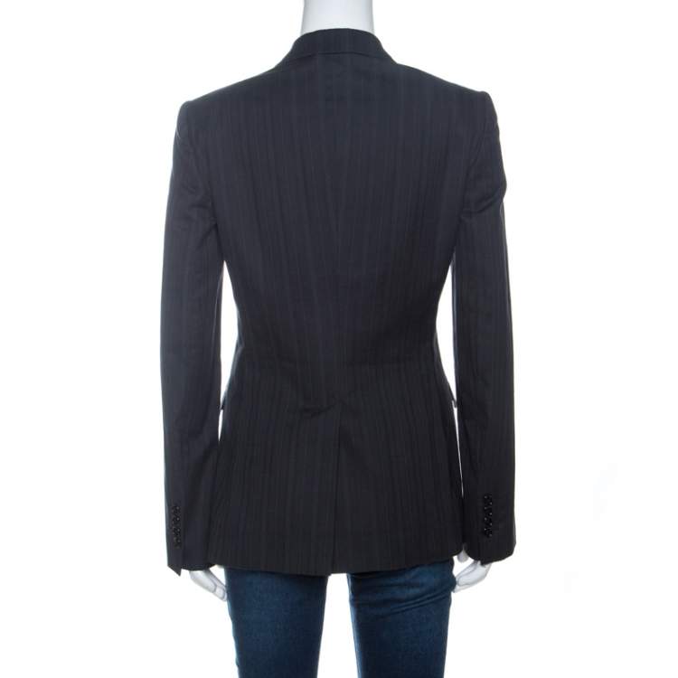 Pre Owned Dolce & Gabbana Black Pinstripe Cotton Single Buttoned Blazer M