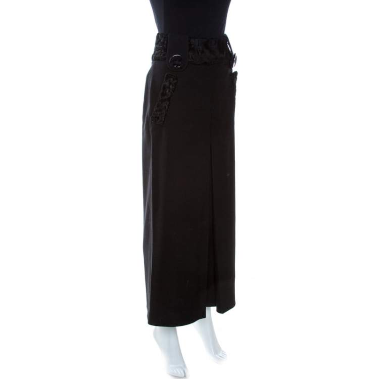 Pre Owned Dolce & Gabbana Black Wool Front Slit Detail Skirt M