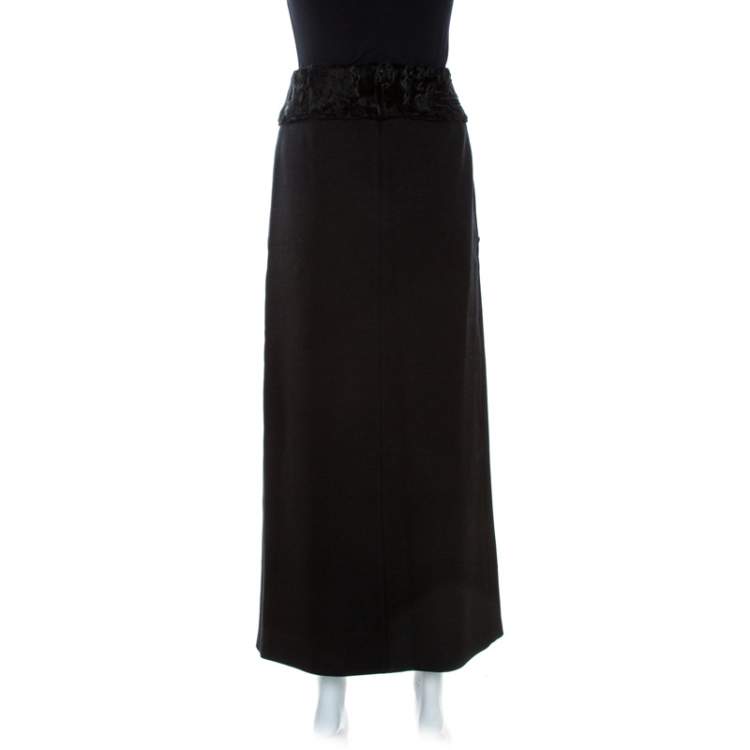 Pre Owned Dolce & Gabbana Black Wool Front Slit Detail Skirt M
