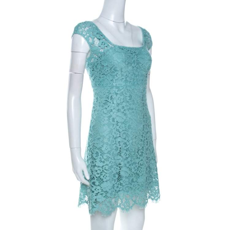 Pre Owned Dolce & Gabbana Mint Green Lace Scalloped Hem Dress M