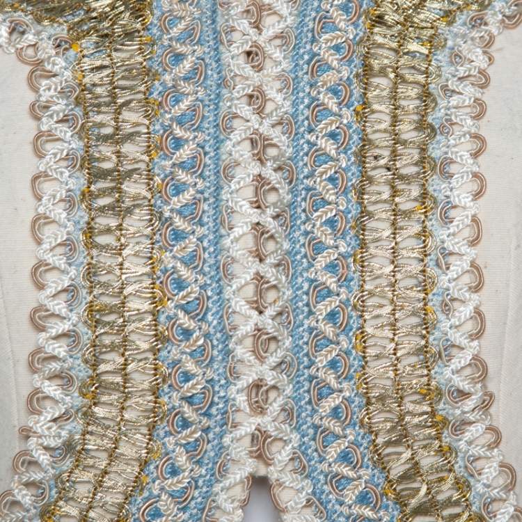 Pre Owned Dolce & Gabbana Vintage Cream Cotton Embroidered Cutout Detail Jacket M 
