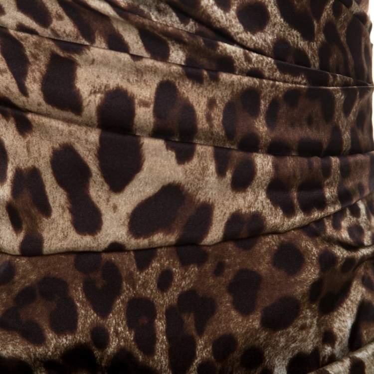 Pre Owned Dolce & Gabbana Brown Leopard Print Silk Draped Maxi Dress M