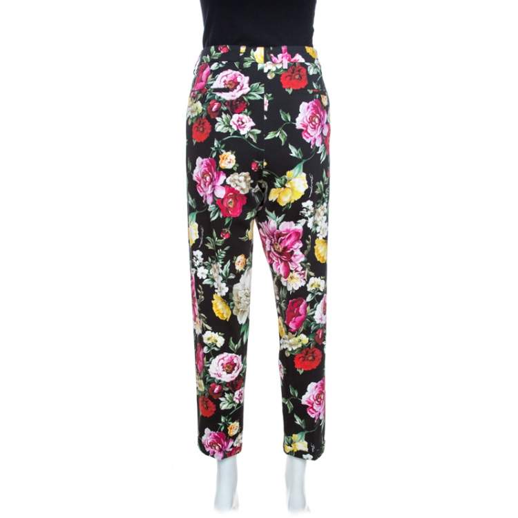 Pre Owned Dolce & Gabbana Multicolor Floral Printed Cotton Tapered Trousers XL 