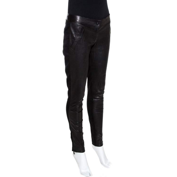 Pre Owned D&G Black Lamb Leather Paneled Skinny Trousers M