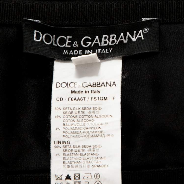 Pre Owned Dolce & Gabbana Black Floral Print Silk Lace Trim Strapless Dress S 