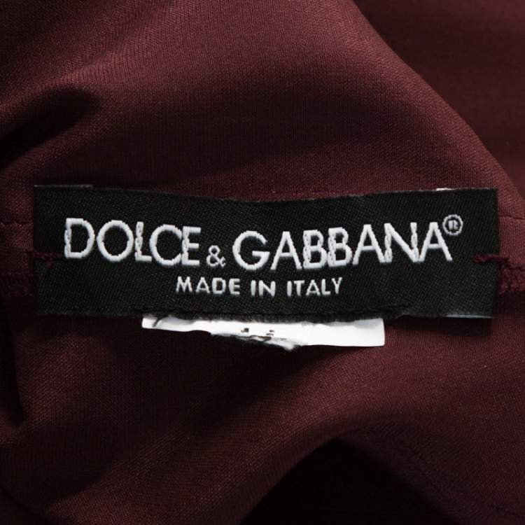 Pre Owned Dolce & Gabbana Burgundy Silk Satin Lace Trim Blouse M
