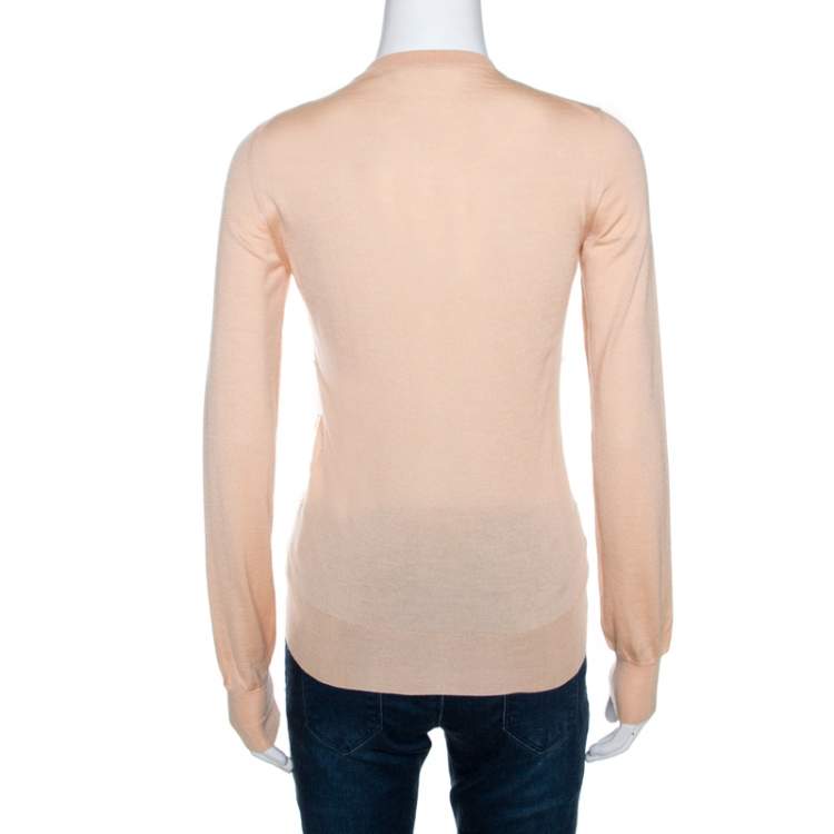 Pre Owned Dolce & Gabbana Light Peach Cashmere Lace Trim Cardigan S