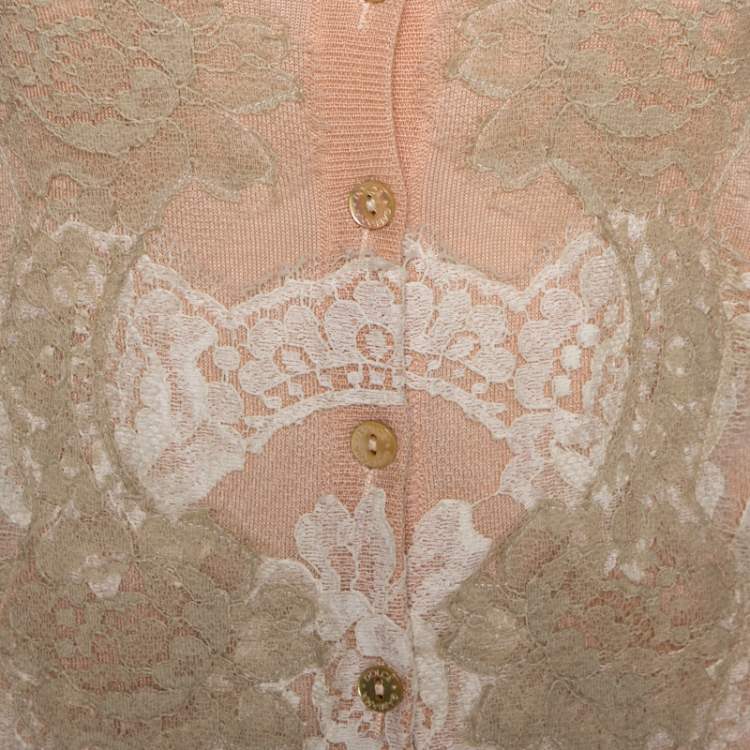 Pre Owned Dolce & Gabbana Light Peach Cashmere Lace Trim Cardigan S