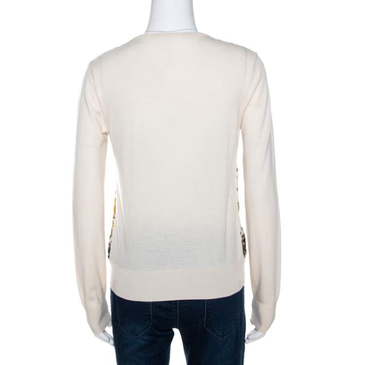 Pre Owned Dolce & Gabbana Cream Lemon Print Silk Wool Cardigan M