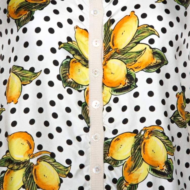Pre Owned Dolce & Gabbana Cream Lemon Print Silk Wool Cardigan M