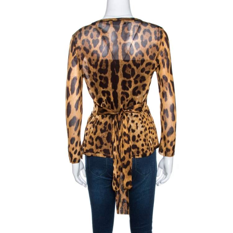 Pre Owned Dolce & Gabbana Animal Print Knit Wrap Cardigan M