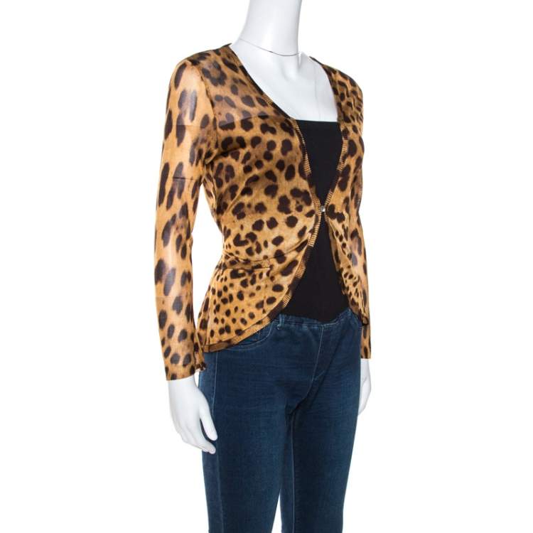 Pre Owned Dolce & Gabbana Animal Print Knit Wrap Cardigan M