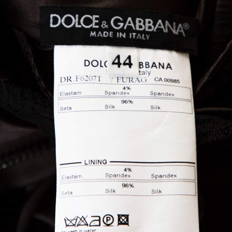 Pre Owned Dolce & Gabbana Brown Satin Lace Trim Ruched Maxi Dress M