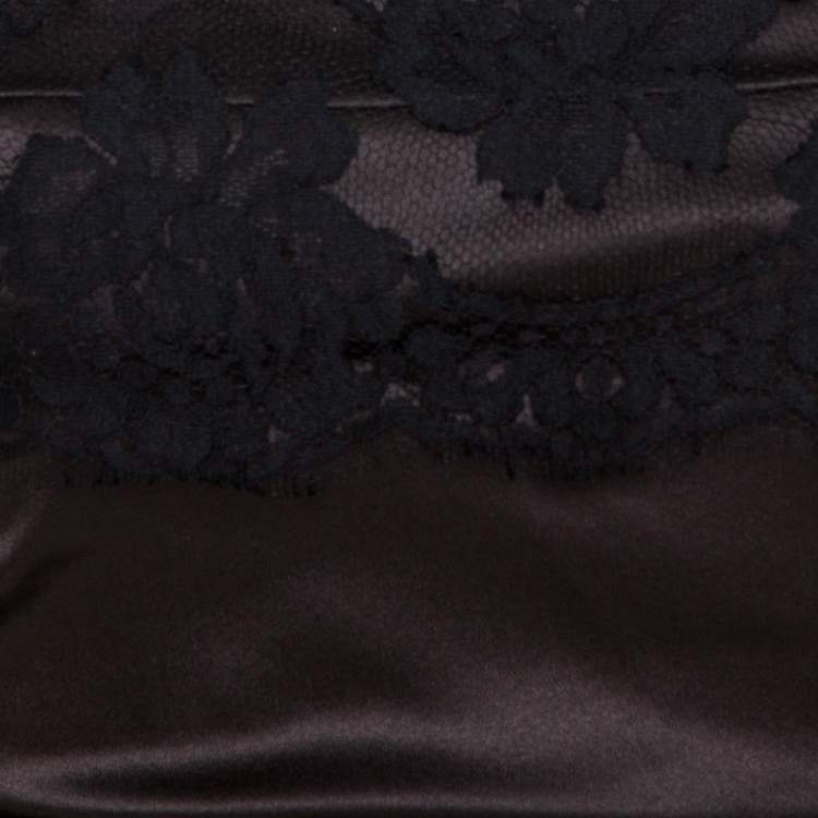 Pre Owned Dolce & Gabbana Brown Satin Lace Trim Ruched Maxi Dress M
