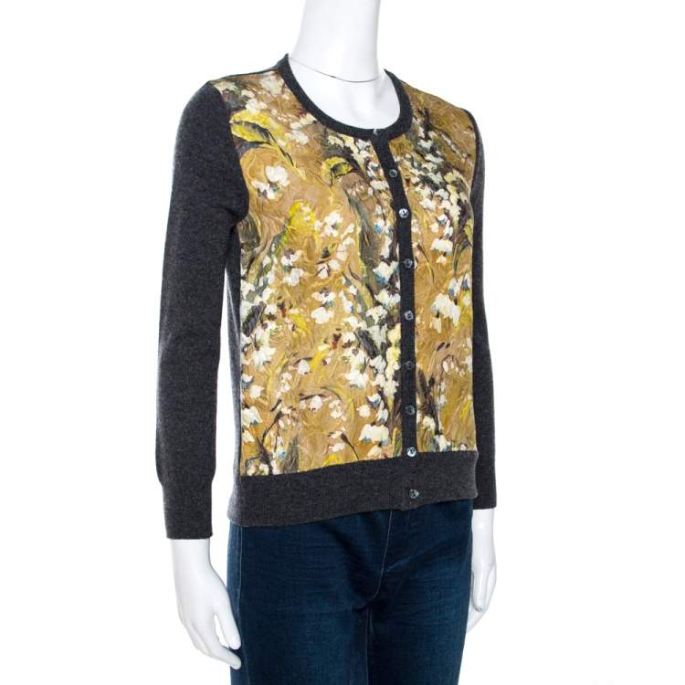 Pre Owned Dolce & Gabbana Grey Floral Jacquard Panelled Wool Cardigan S