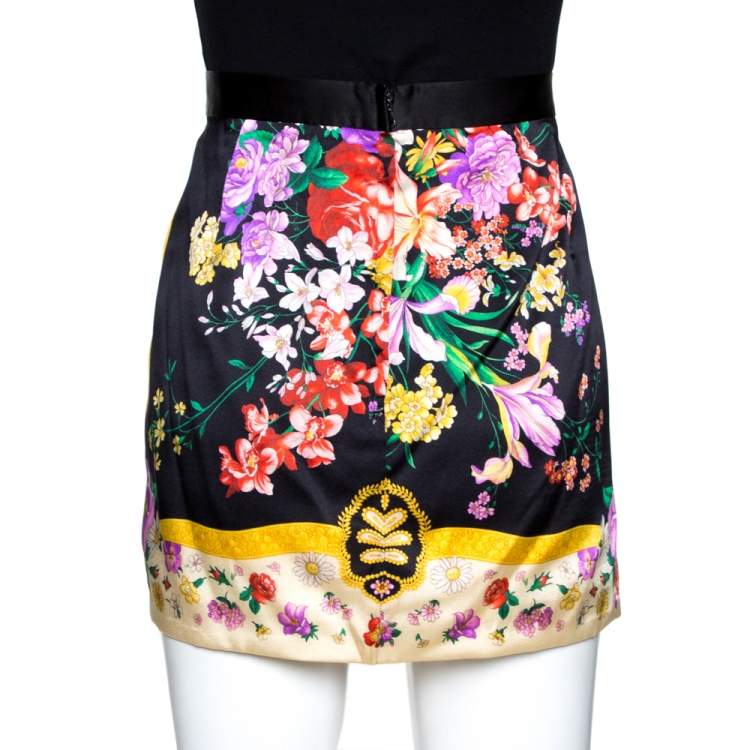 Pre Owned Dolce & Gabbana Multicolor Floral Print Stretch Silk Mini Skirt M