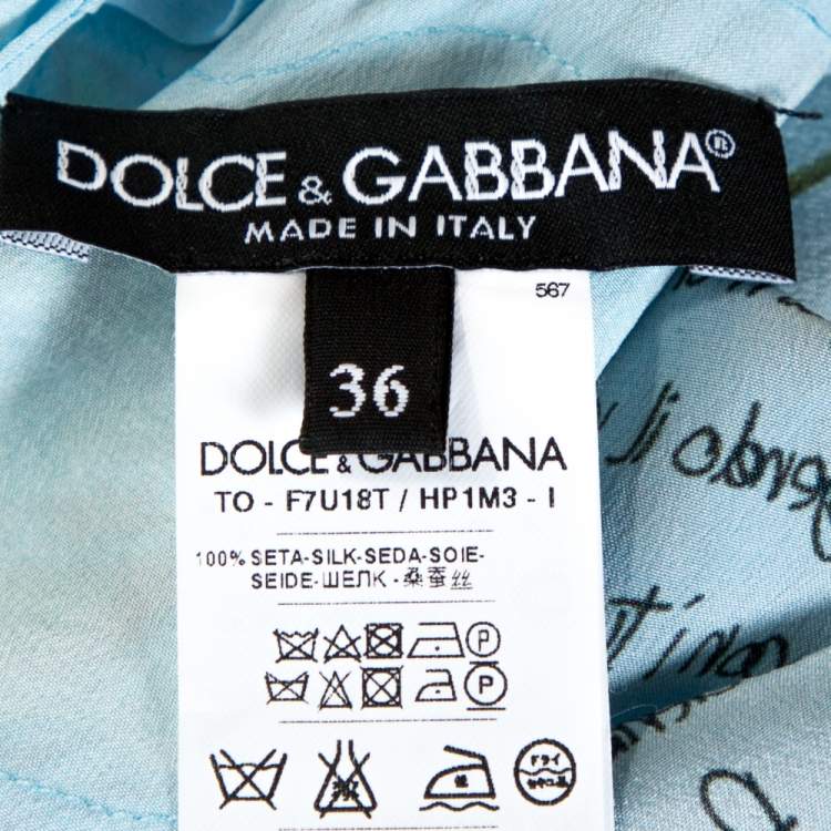Pre Owned Dolce & Gabbana Powder Blue Silk La Cassata Siciliana Print Sleeveless Blouse XS