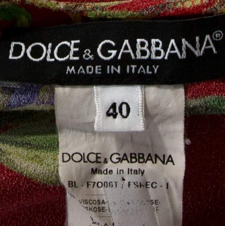Pre Owned Dolce & Gabbana Red Wisteria Floral Print Crepe Blouse S