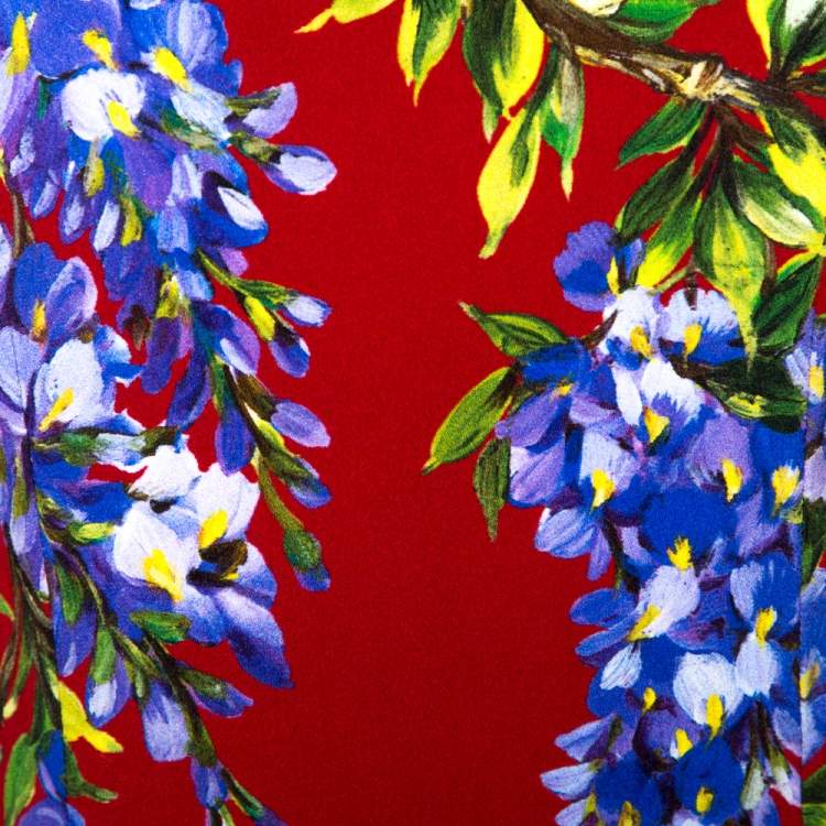 Pre Owned Dolce & Gabbana Red Wisteria Floral Print Crepe Blouse S