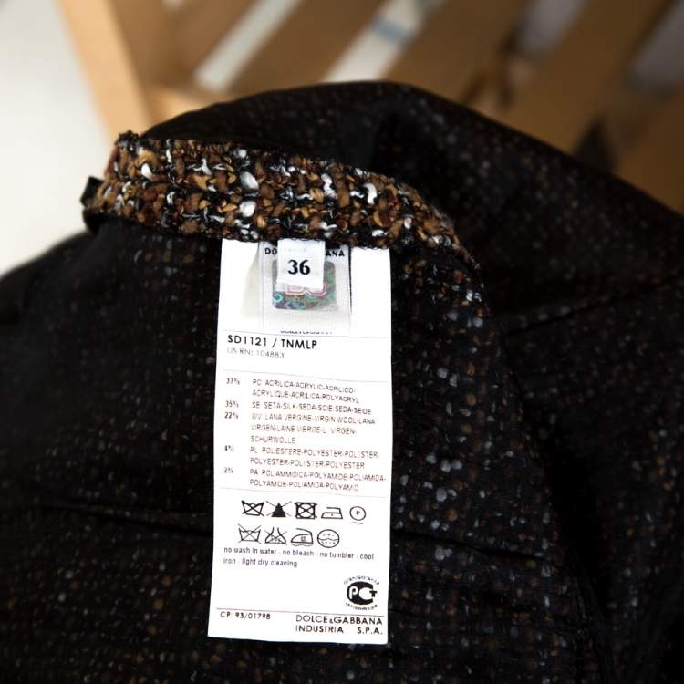 Pre Owned D&G Black and Brown Tweed Silk Overlay Flared Dress XS