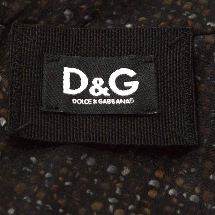 Pre Owned D&G Black and Brown Tweed Silk Overlay Flared Dress XS