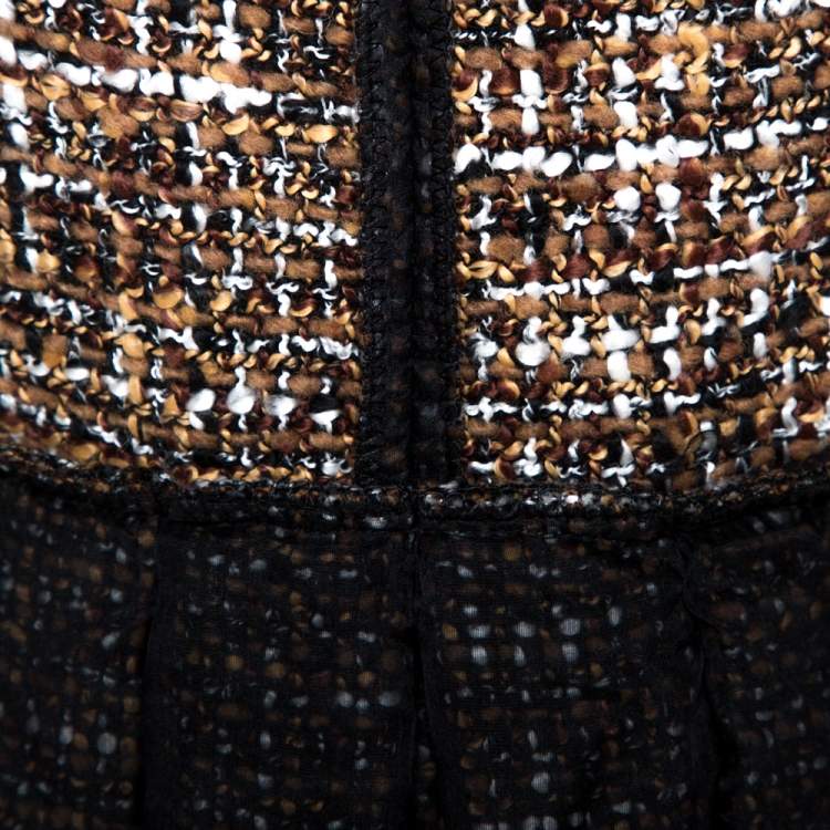 Pre Owned D&G Black and Brown Tweed Silk Overlay Flared Dress XS