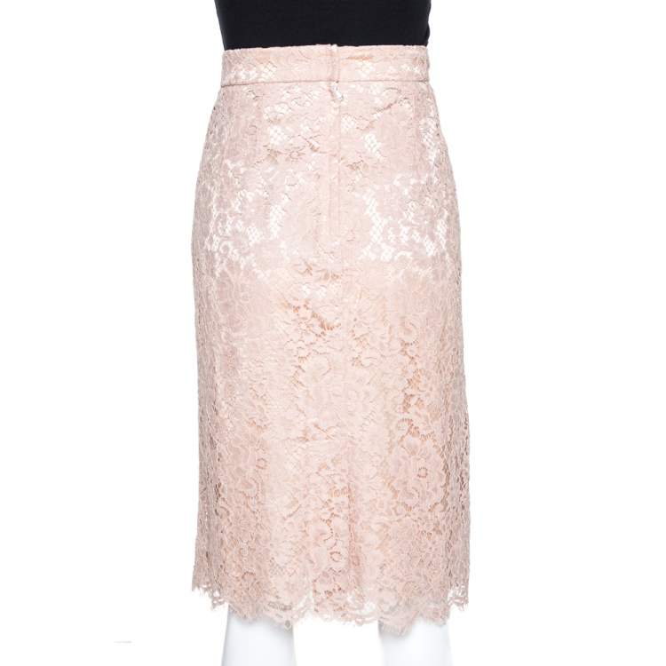 Pre Owned Dolce & Gabbana Naturel Lace Midi Skirt M